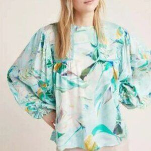 NWT Anthropologie Blank London blouse LARGE pastel blouson poet sleeve colorful